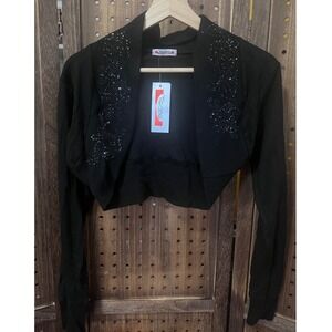 Tease Black Beaded Cropped Cardigan Size S/M NWT Made in UK Vtg